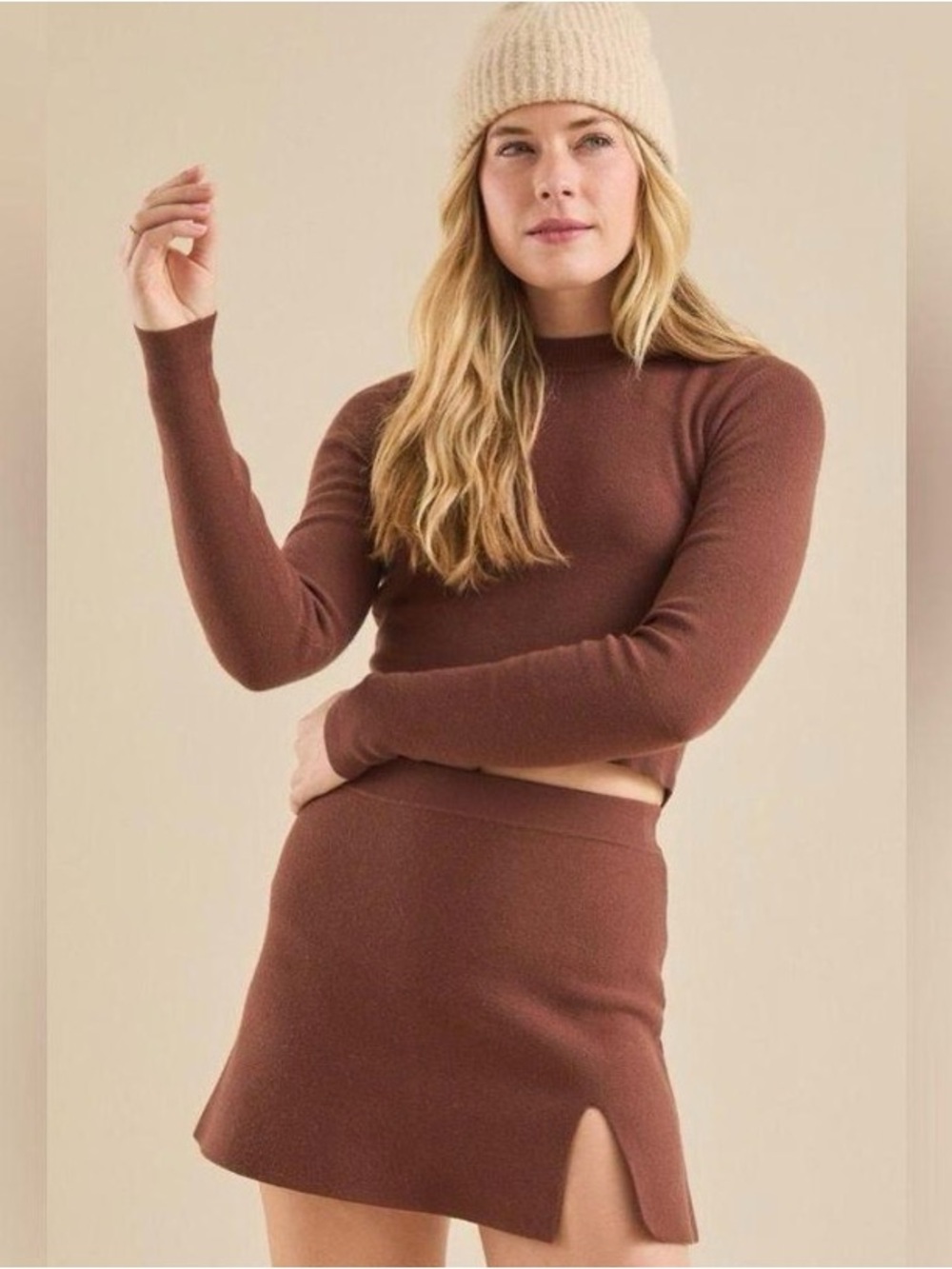 Altar'd State Kai Notched Brushed Knit Mini Skirt Size S